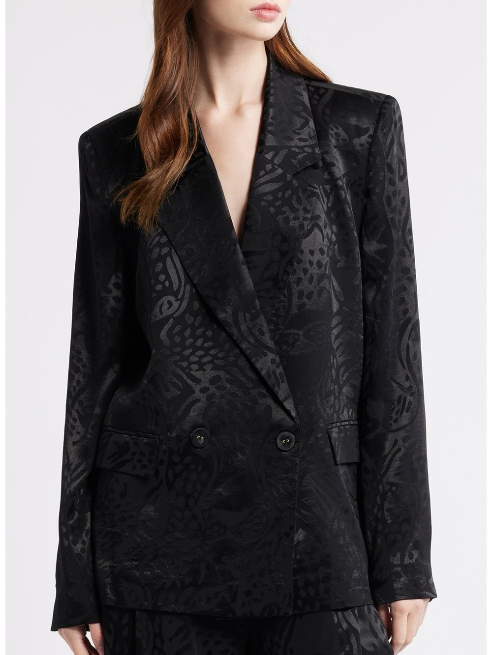 NEW - FARM Rio Black Leopard Jacquard Double-Breasted Blazer - Picture 4 of 9